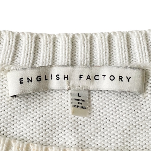 English Factory White Floral Appliqué Accented Sweater Size Large - Picture 2 of 9